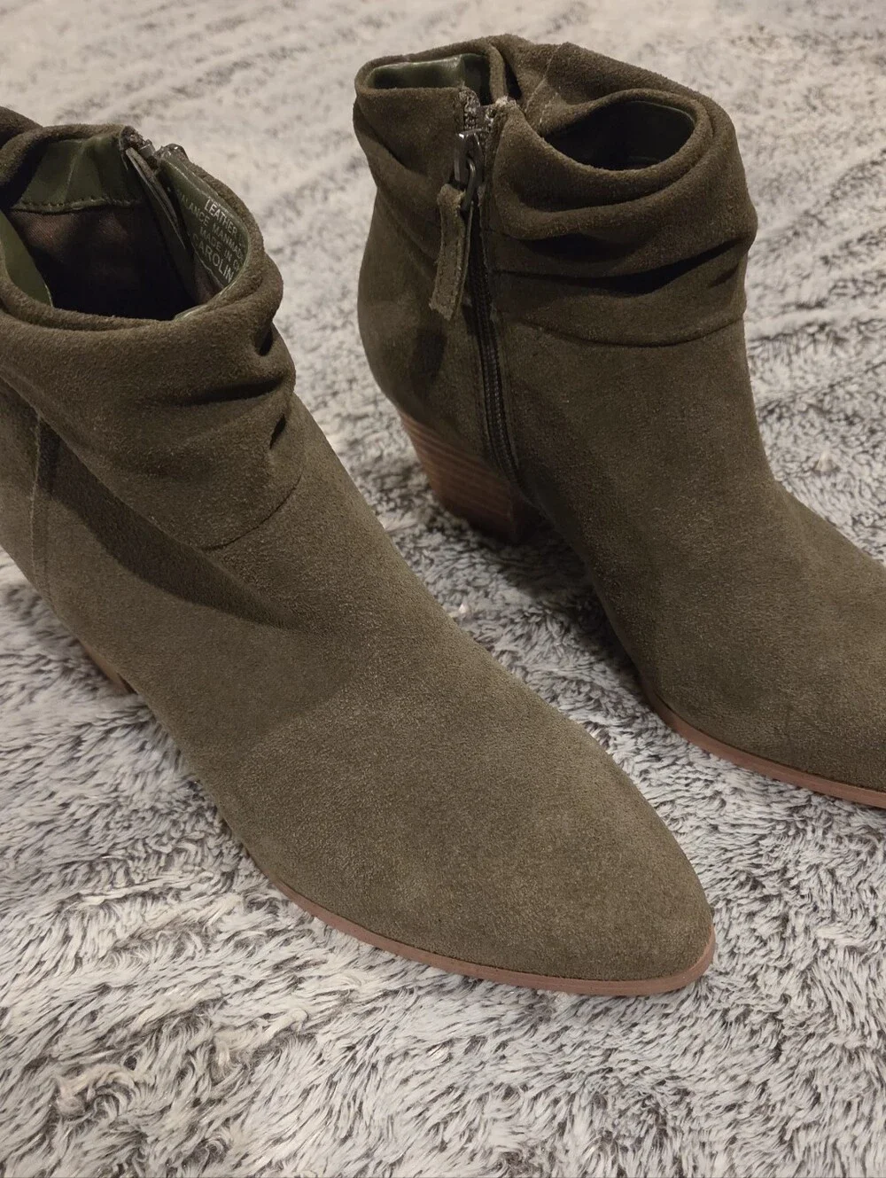 Women's Olive Suede Ankle Boots - Stylish Zipper Booties Sz 9